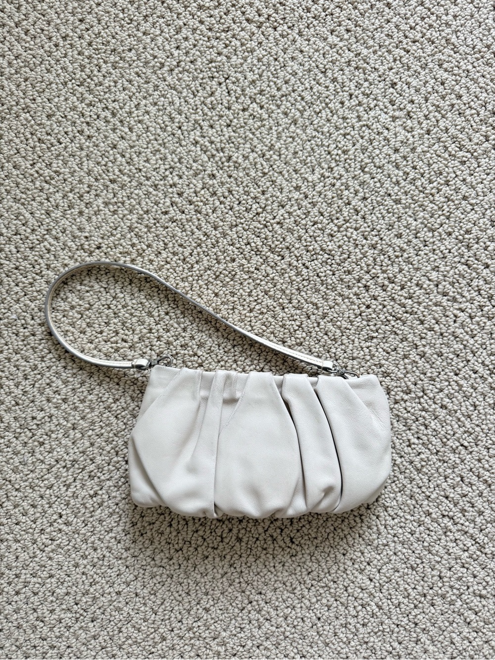 STAUD White Pleated Leather Mini Wristlet